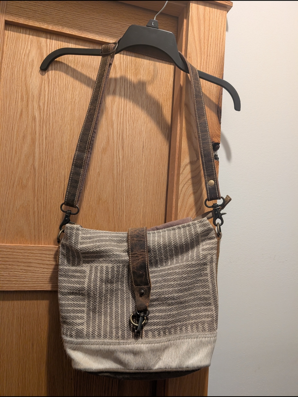 Myra Bag Cream & Brown Canvas Shoulder Bag with Patterned Lining